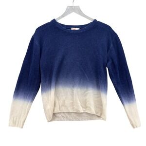 Faherty Womens Ombre Dip Dye Crewneck Sweater 100% Cashmere Size‎ S Blue Cream